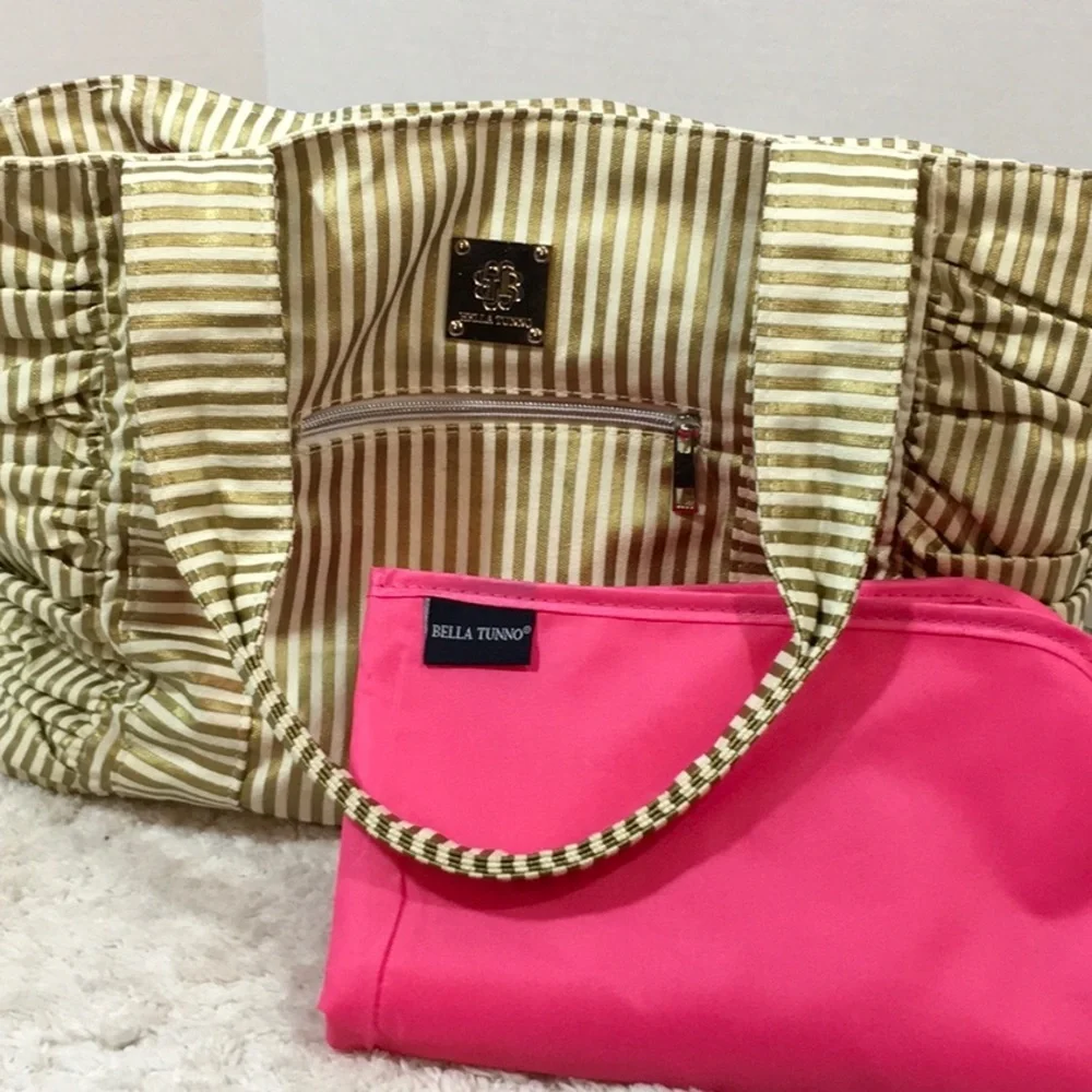 Bella Tunno gold/cream tote/diaper bag